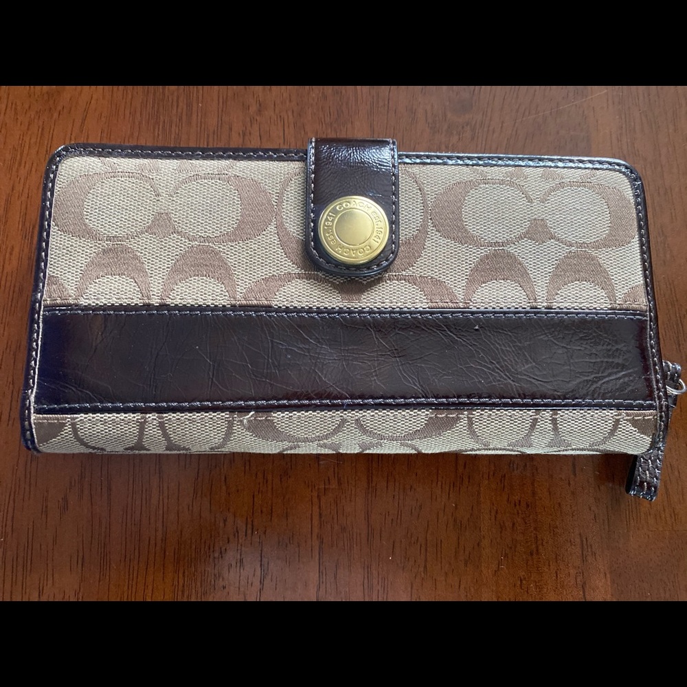 Coach brown and tan logo canvass envelope wallet